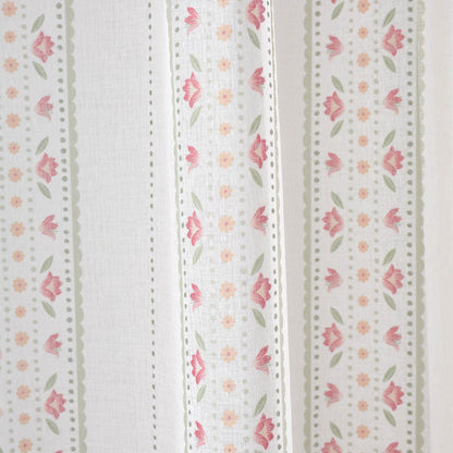 Floral Stripe Slot Top White Curtain Panel - Voile