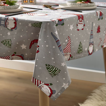 Christmas Gnomes Grey/ Red Table Cloth