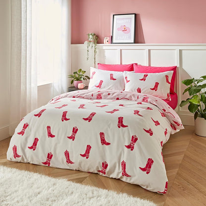 Cowgirl Boot Pink Duvet Cover Set