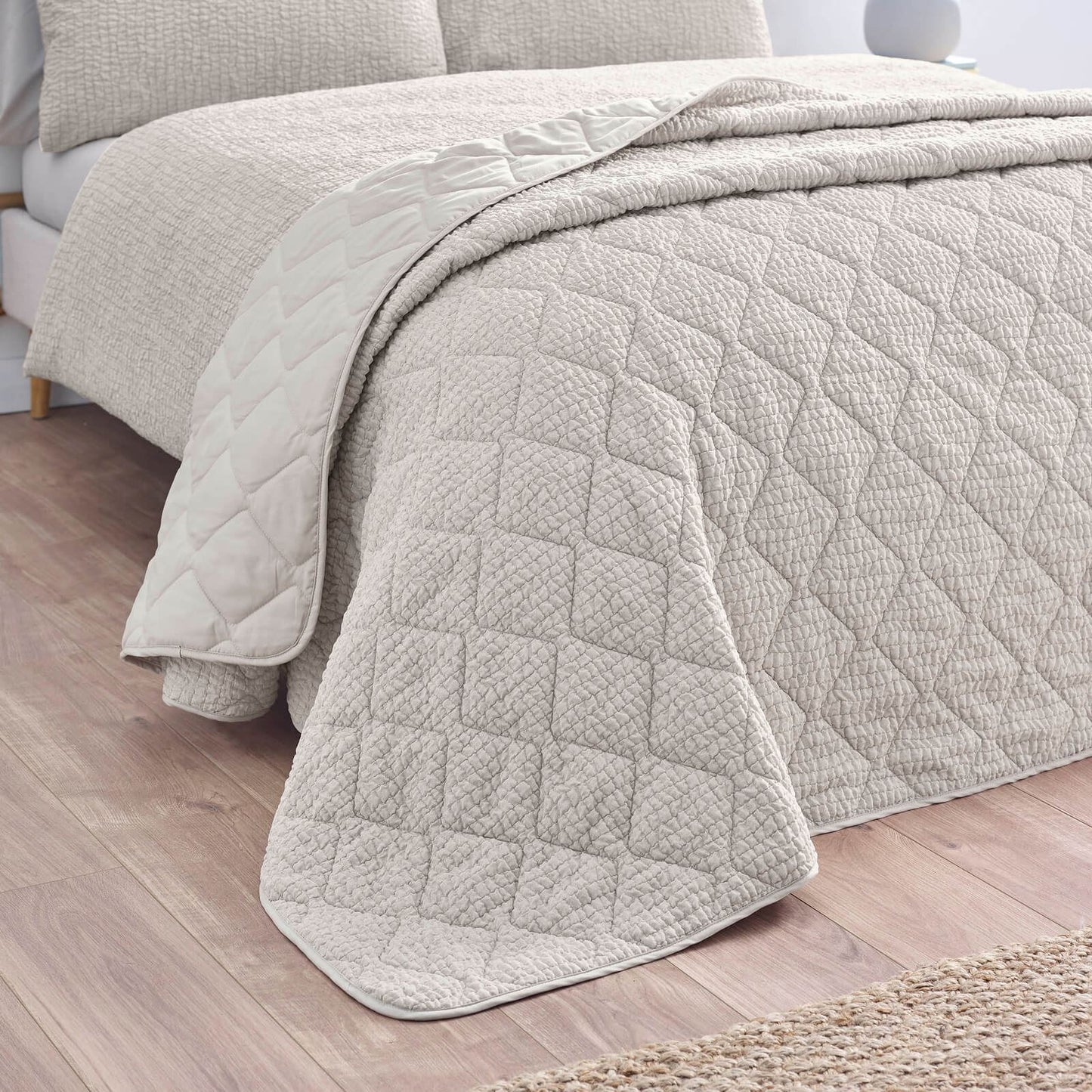 Catherine Lansfield Crinkle Seersucker Texture Bedspread Natural - 220x220cm
