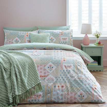 Catherine Lansfield Folk Patchwork Green Duvet Cover Set
