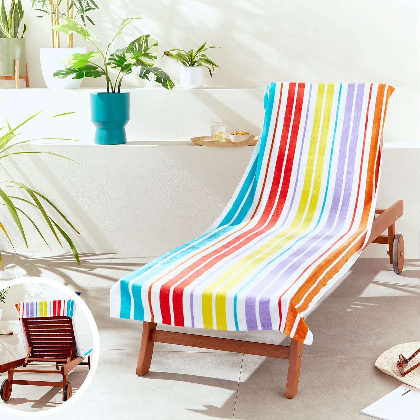 Rainbow Stripe Cotton 78x200cm Beach Sun Lounger Towel Bright