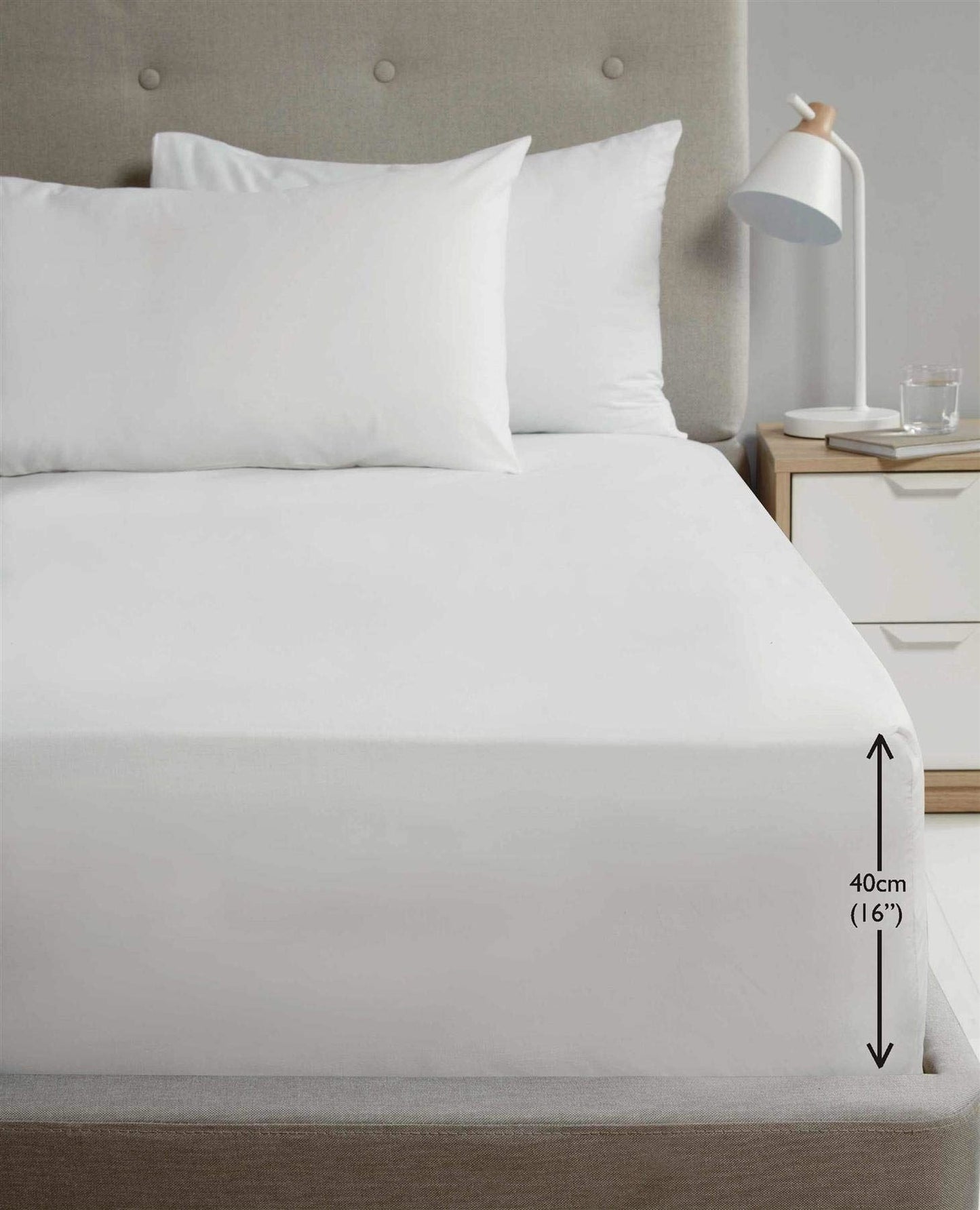 SND Percale 16" White Fitted Sheet