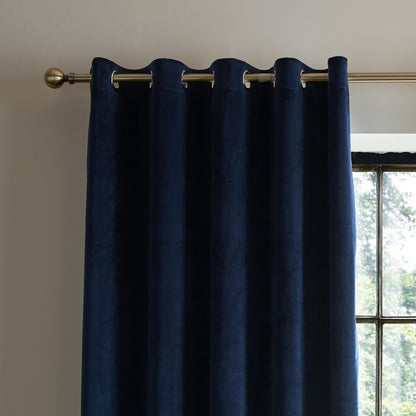 Catherine Lansfield Super Blackout Matt Velour Eyelet Curtains Two Panels Navy Blue
