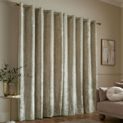 Catherine Lansfield Crushed Velvet Lined Eyelet Curtains Two Panels Natural
