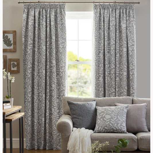 Eleanor Floral Dove Grey Pencil Pleat Curtains