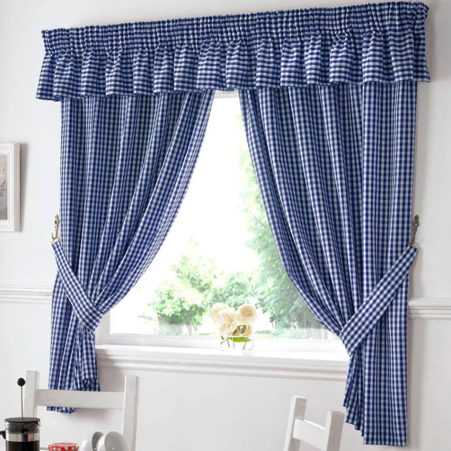 Gingham Blue KiTChen Curtain Pelmet