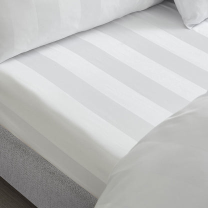 Catherine Lansfield So Soft Satin Stripe White Fitted Sheet