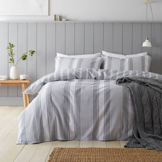 Brushed Ticking Stripe Grey Duvet Cover Set