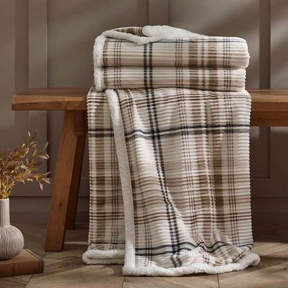 Catherine Lansfield Cosy Ribbed Check Blanket Throw Natural - 130x170cm