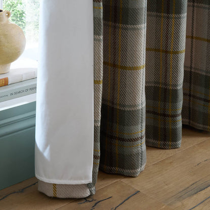 Catherine Lansfield Brushed Woven Glencoe Check Blackout Eyelet Curtains Two Panels Green