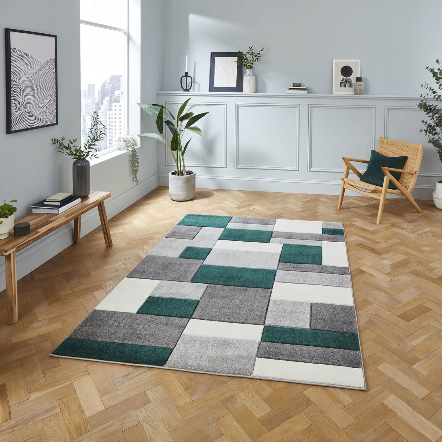 Matrix MT61 Grey/Green Modern Rug