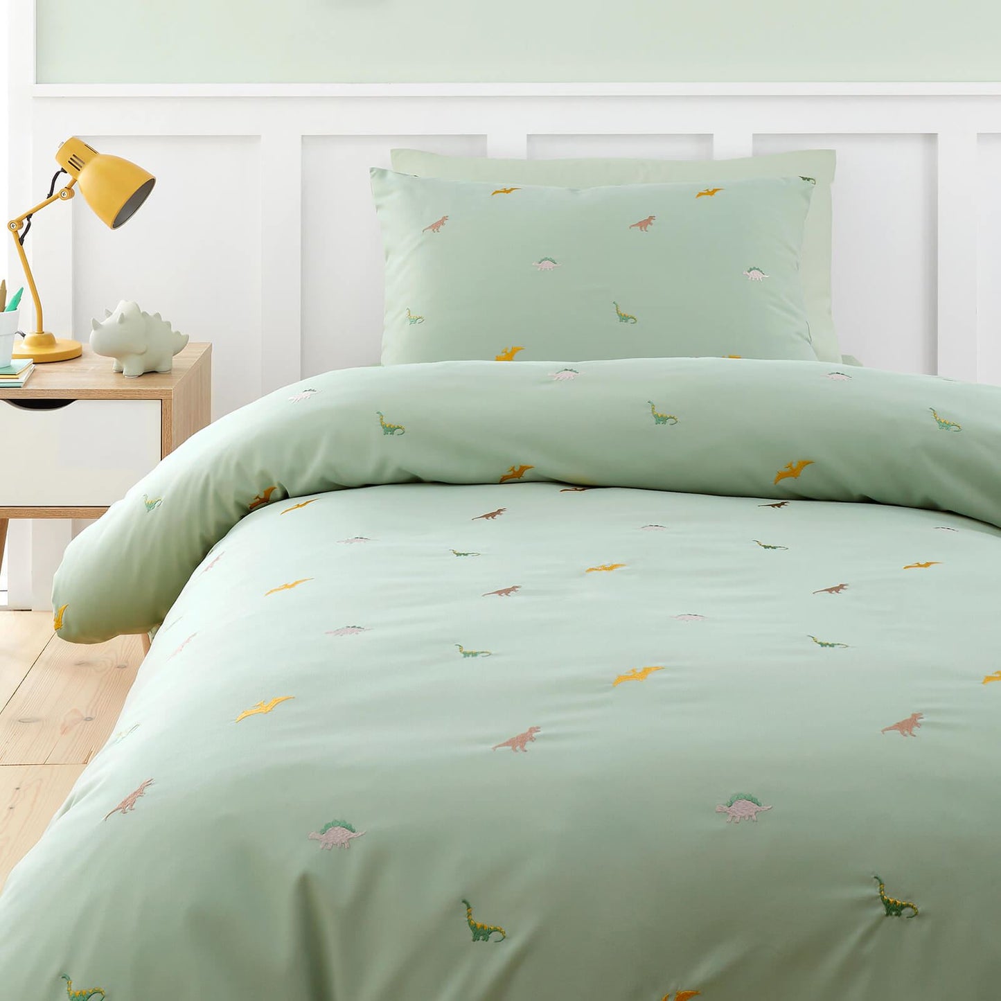 Embroidered Dinosaur Green Duvet Cover Set