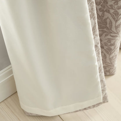 Bianca Fine Linens Chenille Leaves Lined Eyelet Curtains Two Panels Natural