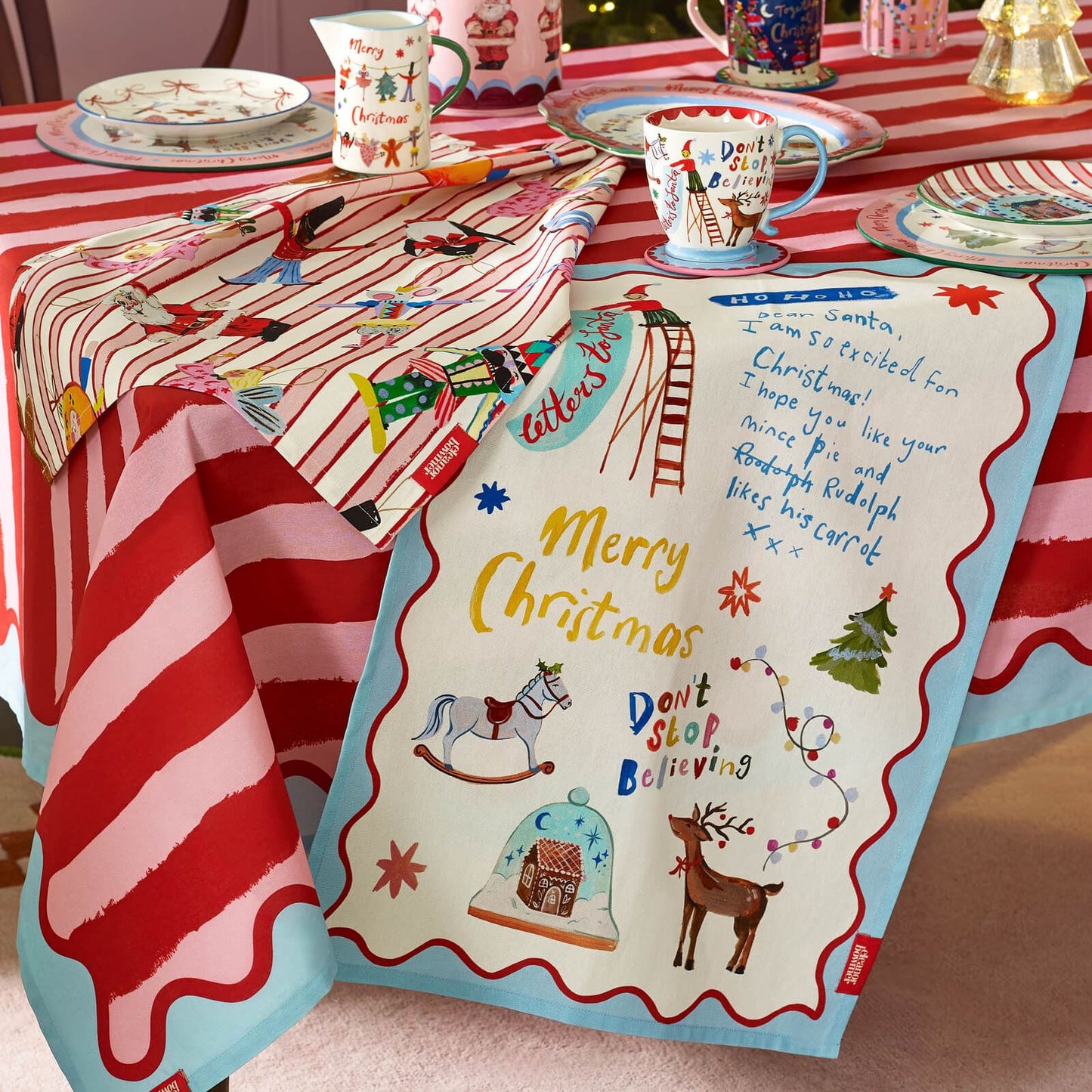 Eleanor Bowmer Dear Santa Cotton Kitchen Tea Towel Pack of 2 Bright - 50x70cm