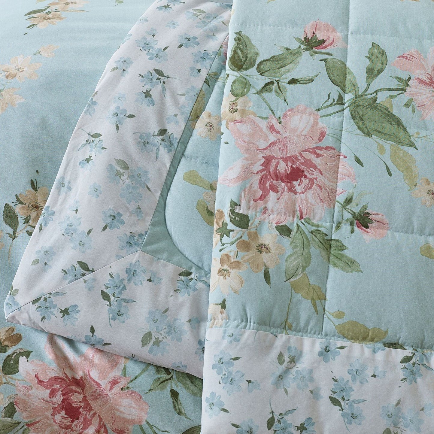 Catherine Lansfield Avebury Floral Duck Egg Blue Bedspread - 220x230cm