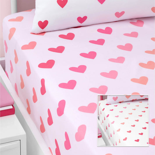 Hearts and Stripes Pink White Fitted Sheet