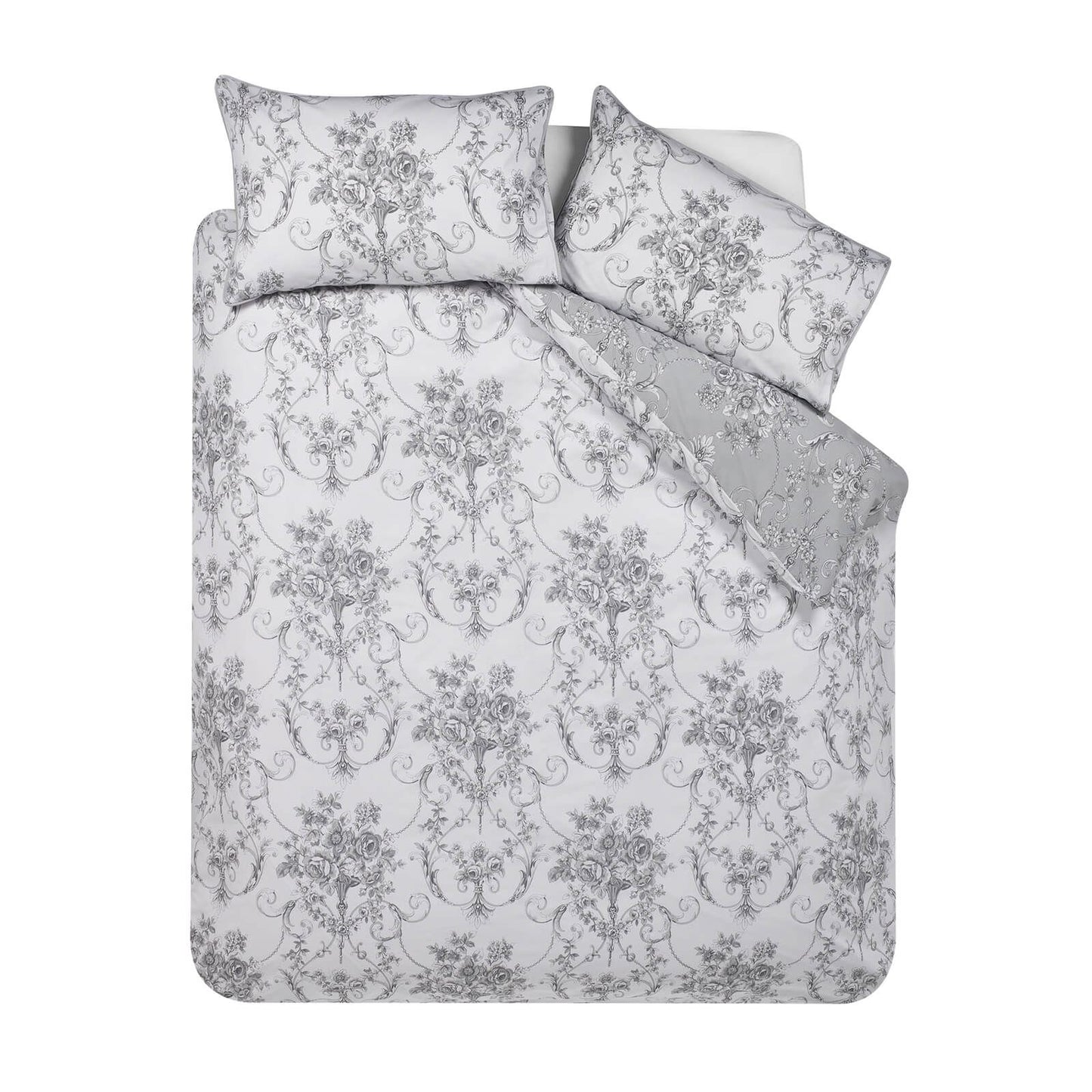 Catherine Lansfield Antoinette Damask Reversible Bedding Duvet Cover Set Grey