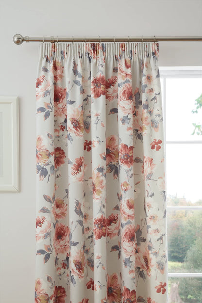 Charity Coral Pencil Pleat Curtains