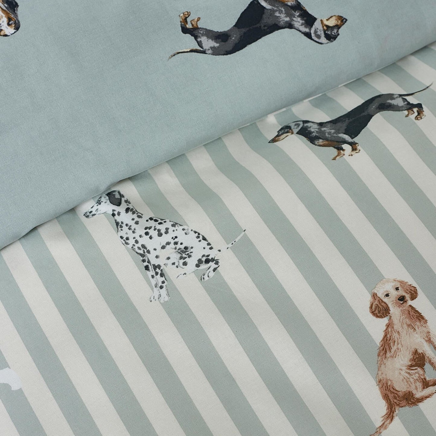 Catherine Lansfield Dog Striped Reversible Bedding Duvet Cover Set Green