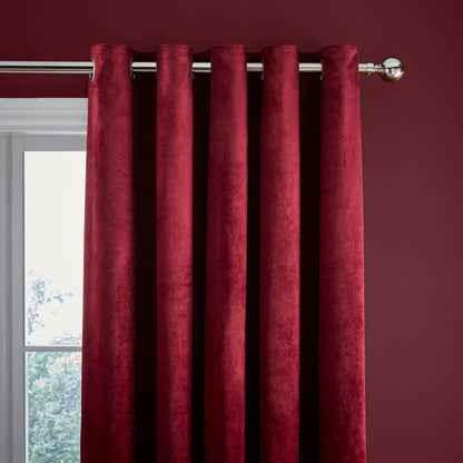 Kingsley Matt Velvet 66x90 Inch Lined Eyelet Curtains Two Panels Raspberry