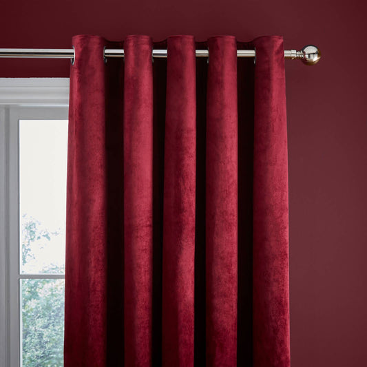 Kingsley Matt Velvet 66x90 Inch Lined Eyelet Curtains Two Panels Raspberry