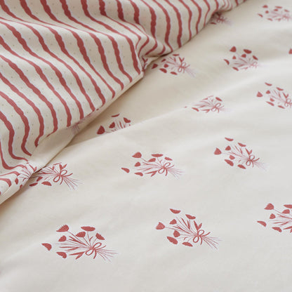 Emily Bond Hand Gathered Posy Reversible Cotton Bedding Duvet Cover Set Cream / Red