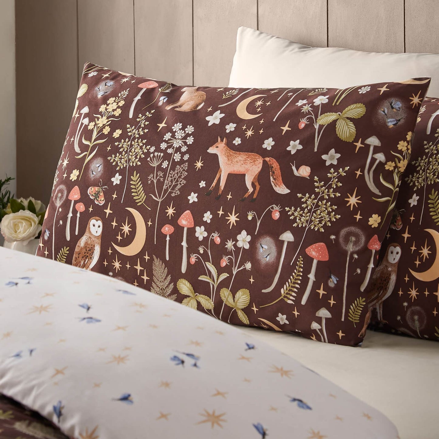 Catherine Lansfield Enchanted Twilight Animals Printed Bedding Duvet Cover Set Chocolate