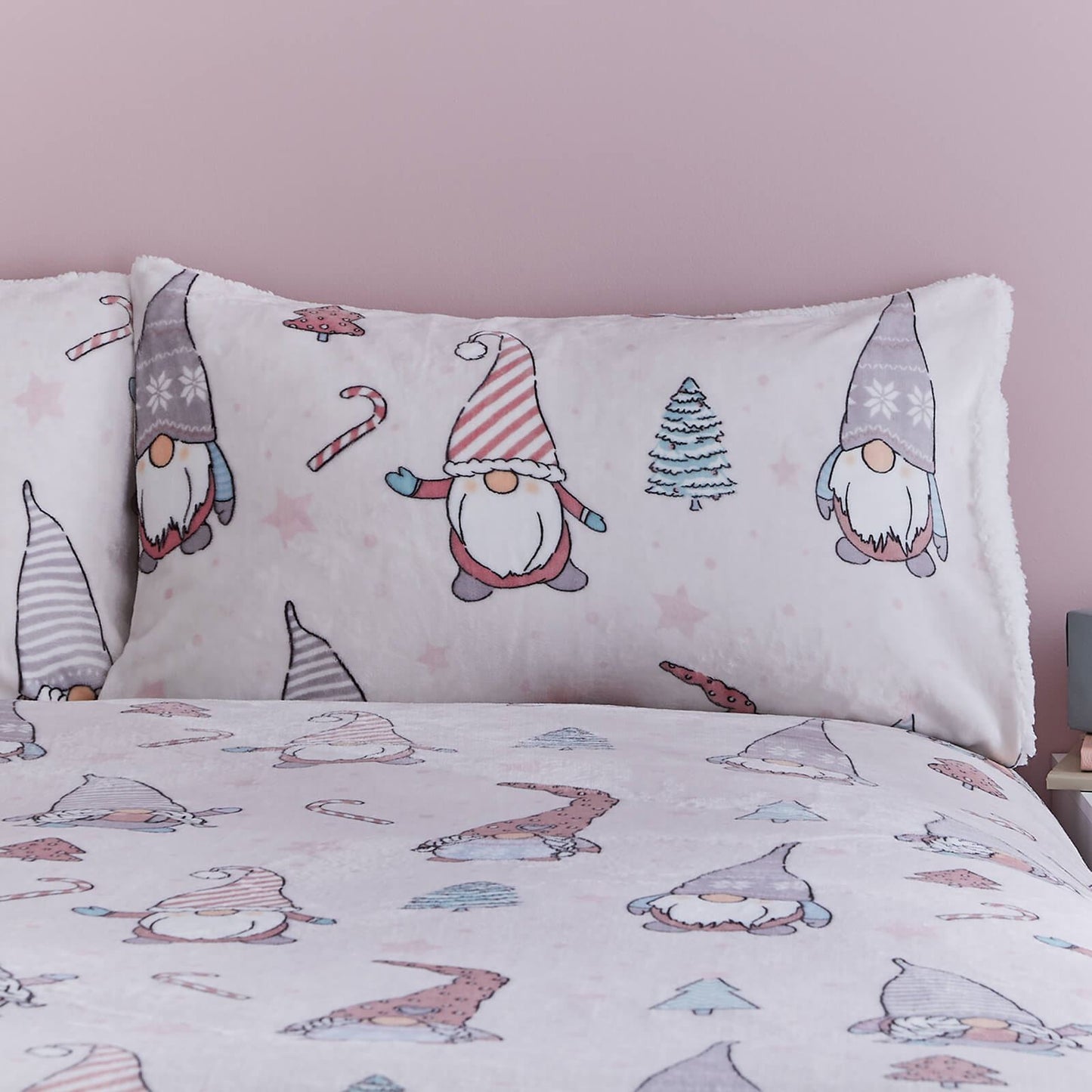 Christmas Festive Gnomes Pink Duvet Cover Set