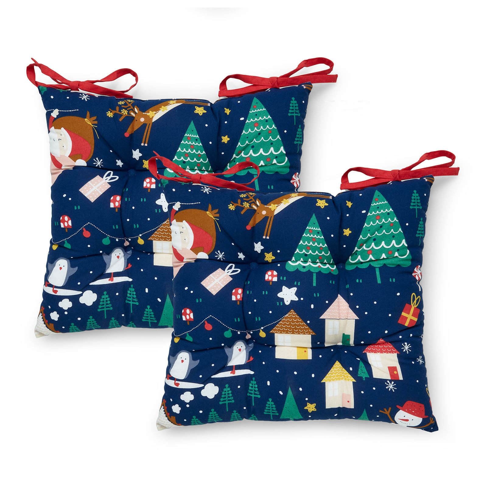 Santa's Christmas Wonderland Navy Seat Pad Pair