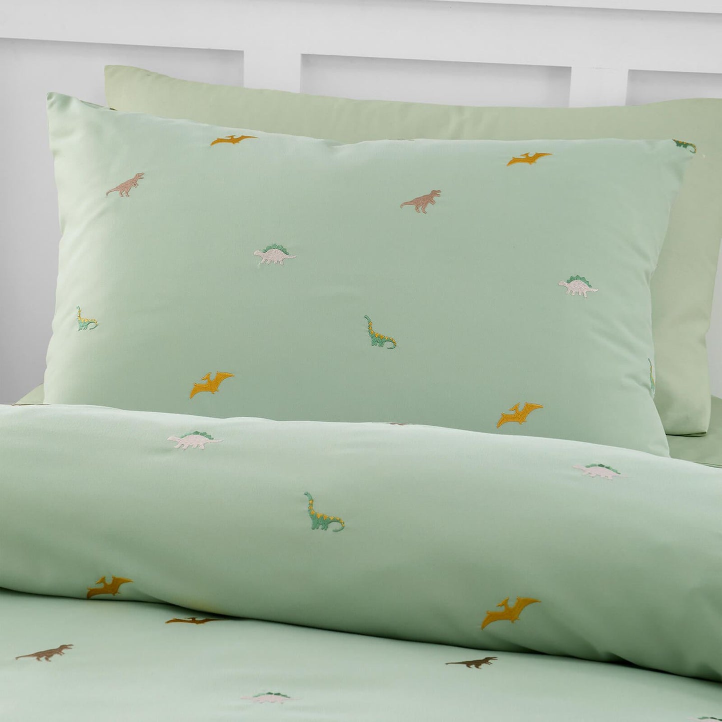 Embroidered Dinosaur Green Duvet Cover Set