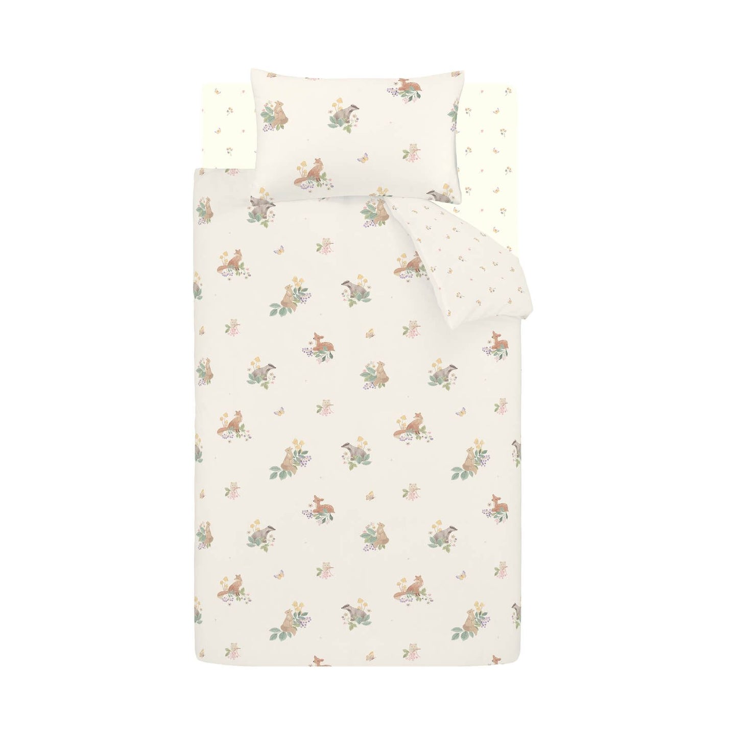 Catherine Lansfield Forest Friends Print Reversible Cotton Duvet Cover Set Cream