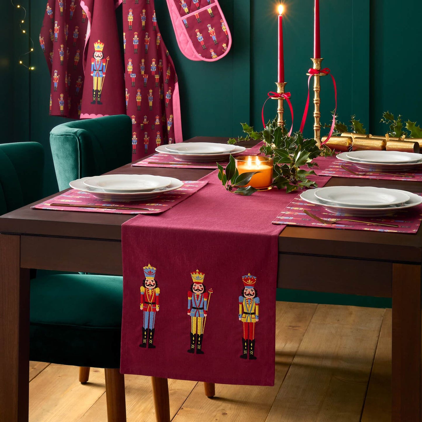 Catherine Lansfield Christmas Nutcracker Cotton Dining Table Runner Plum - 32x220cm