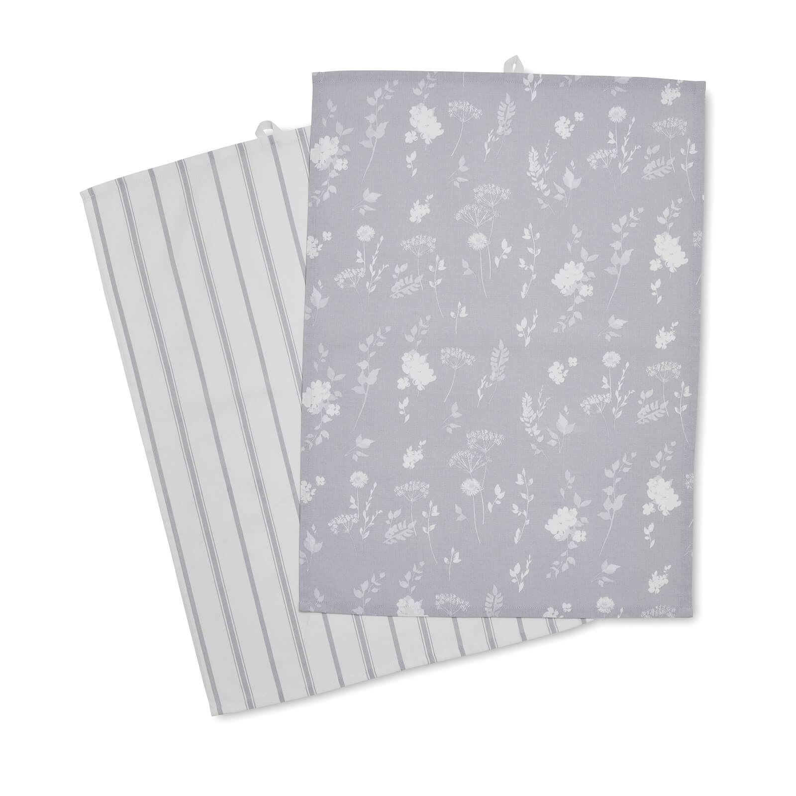 Meadowsweet White/Grey Tea Towels Pair