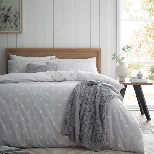 Brushed Polka Dot Grey Duvet Cover Set