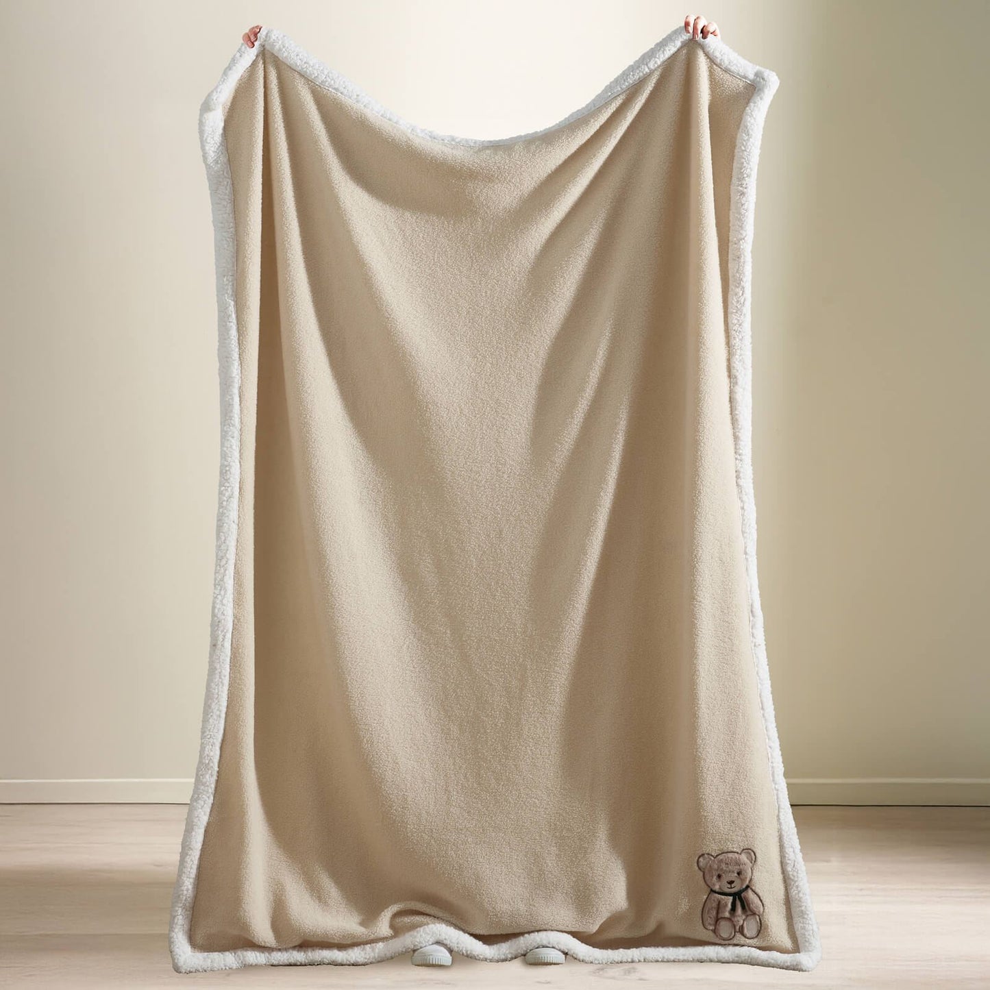 Catherine Lansfield Sherpa Teddy Bear Cosy Fleece Blanket Throw Natural - 130x170cm