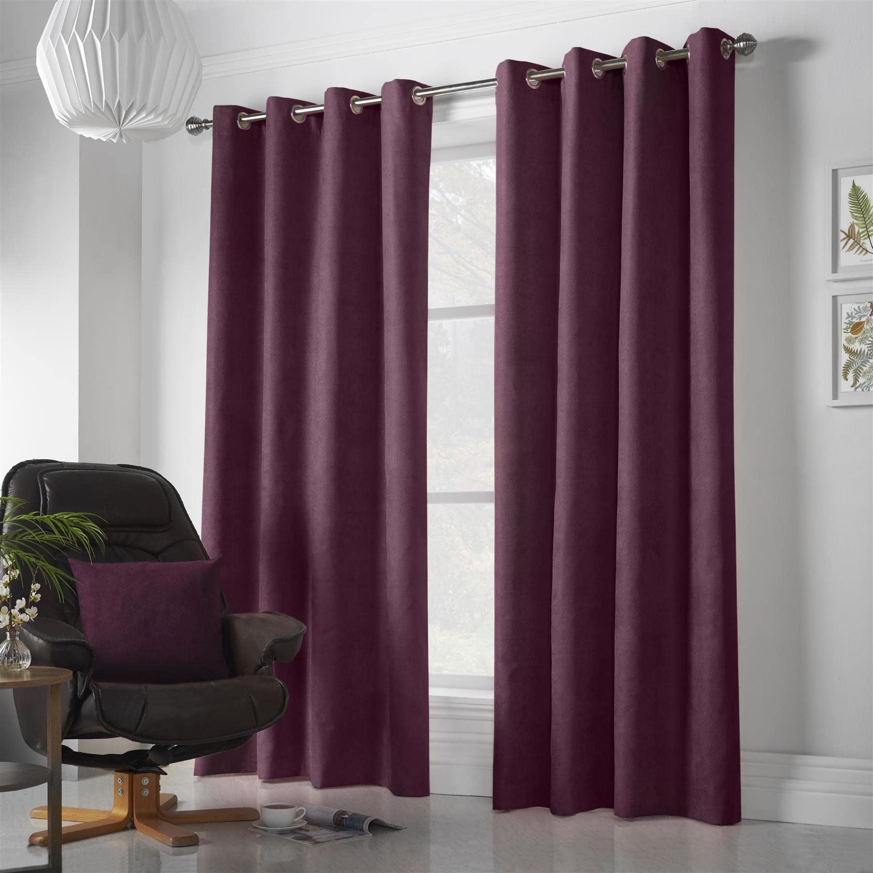 Velvet Chenille Aubergine Eyelet Curtains