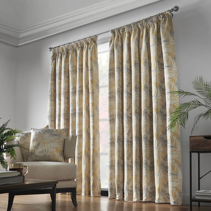 Fiji Ochre Pencil Pleat Curtains