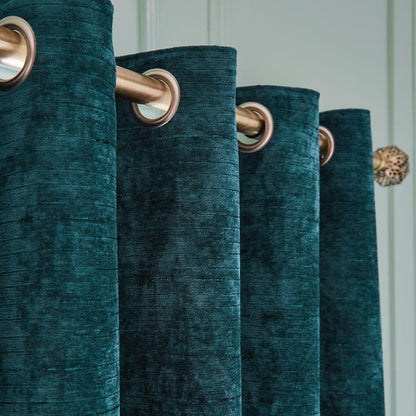 Selene Luxury Chenille Weighted Rich Teal Curtains Two Panels