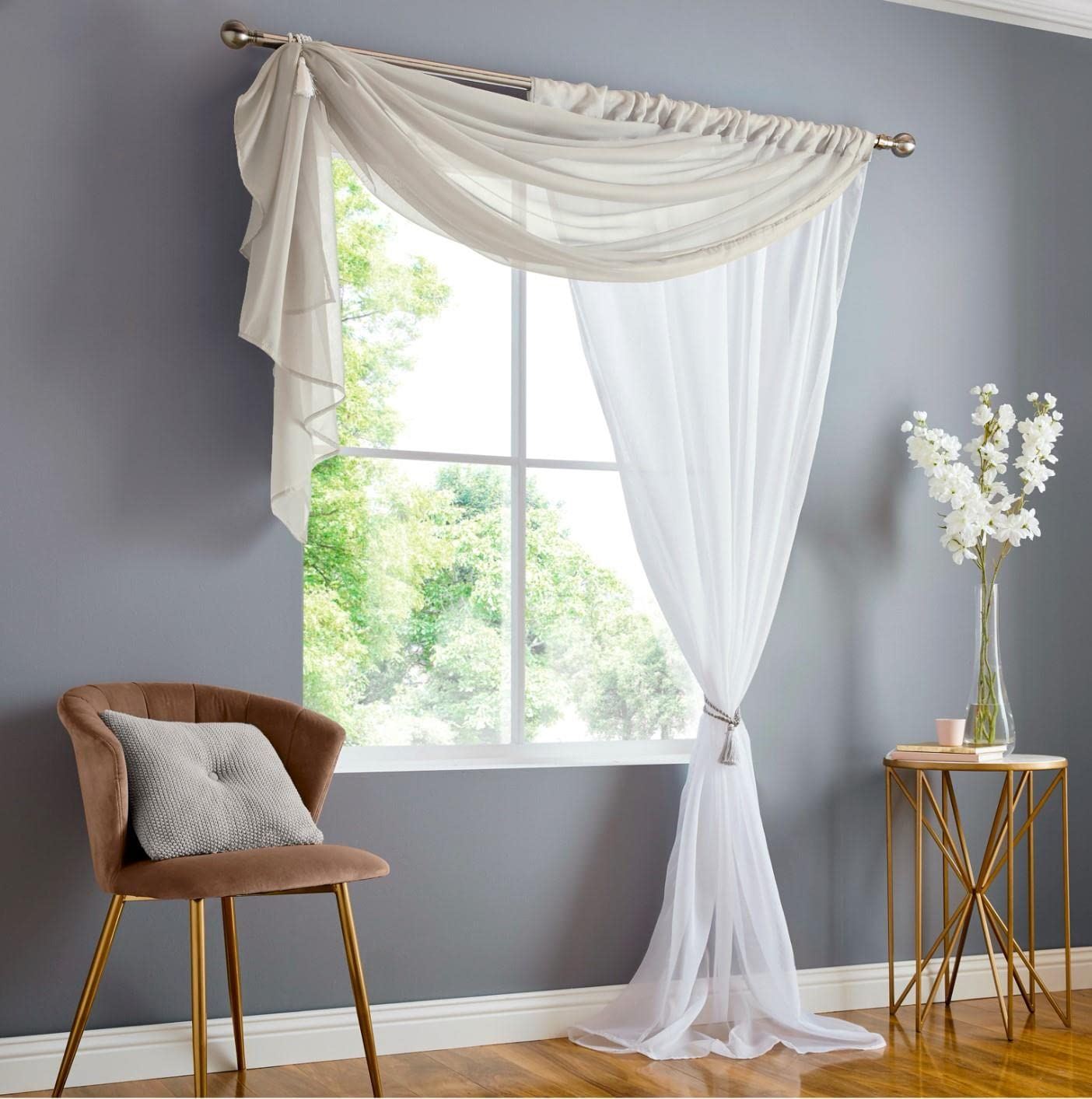 Double Voile Taupe Slot Top Curtain Panel