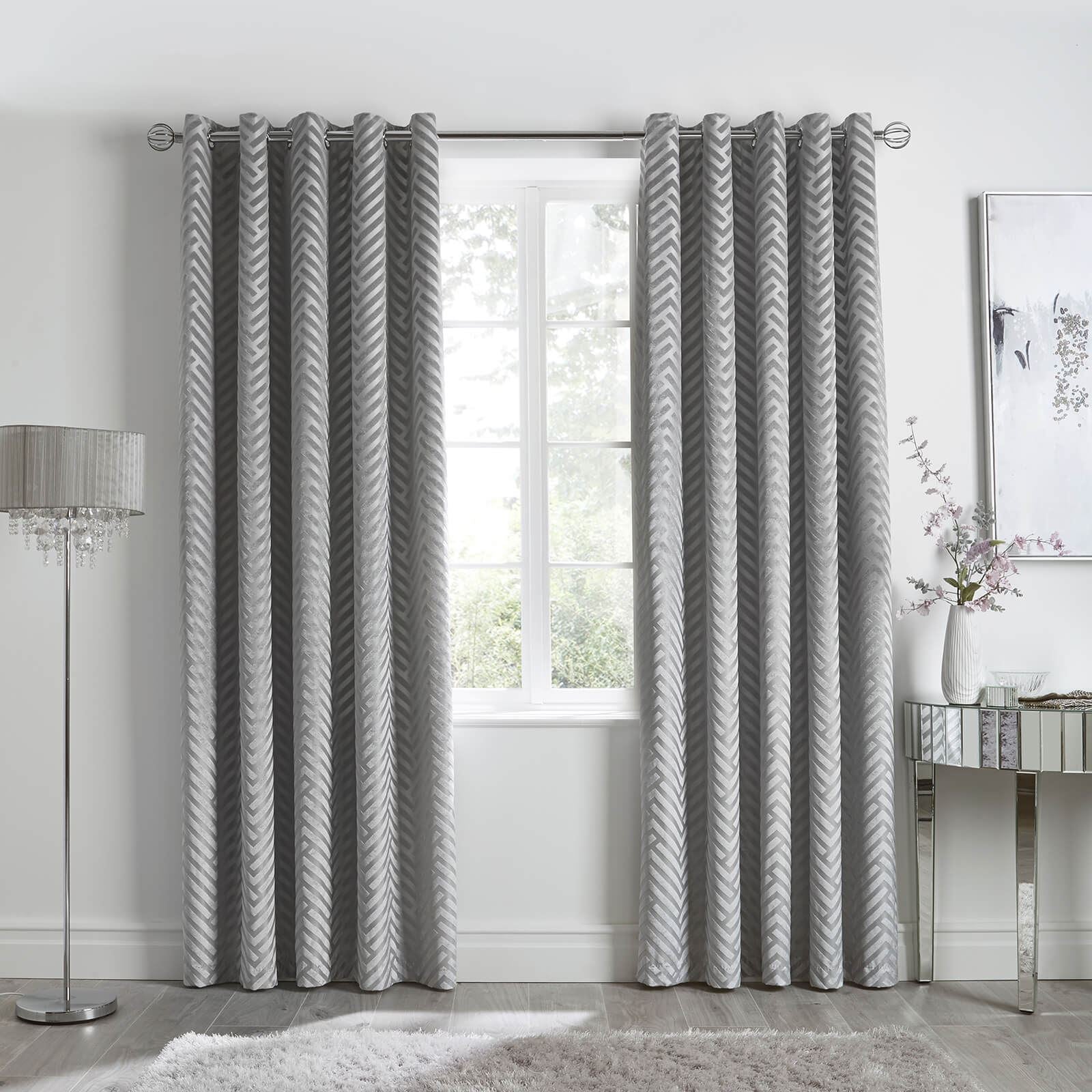 Faye Chevron Silver Eyelet Curtains