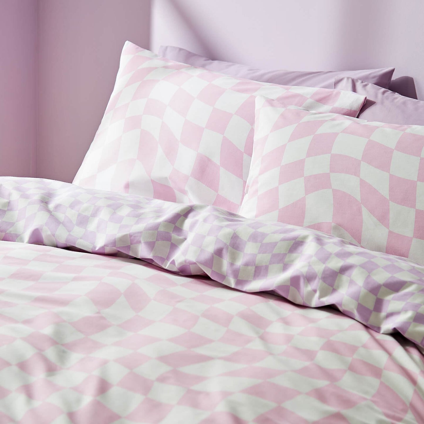 Checkerboard Wave Pink Duvet Cover Set