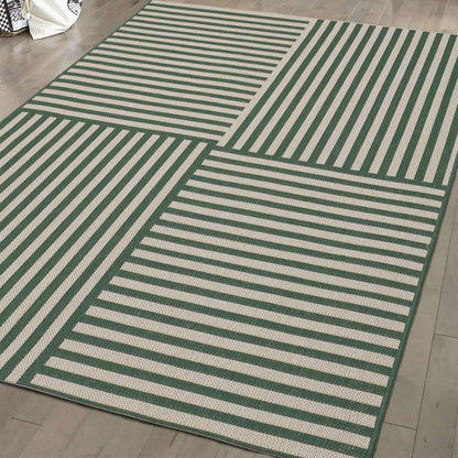County Multi Stripe Green Geo Rug