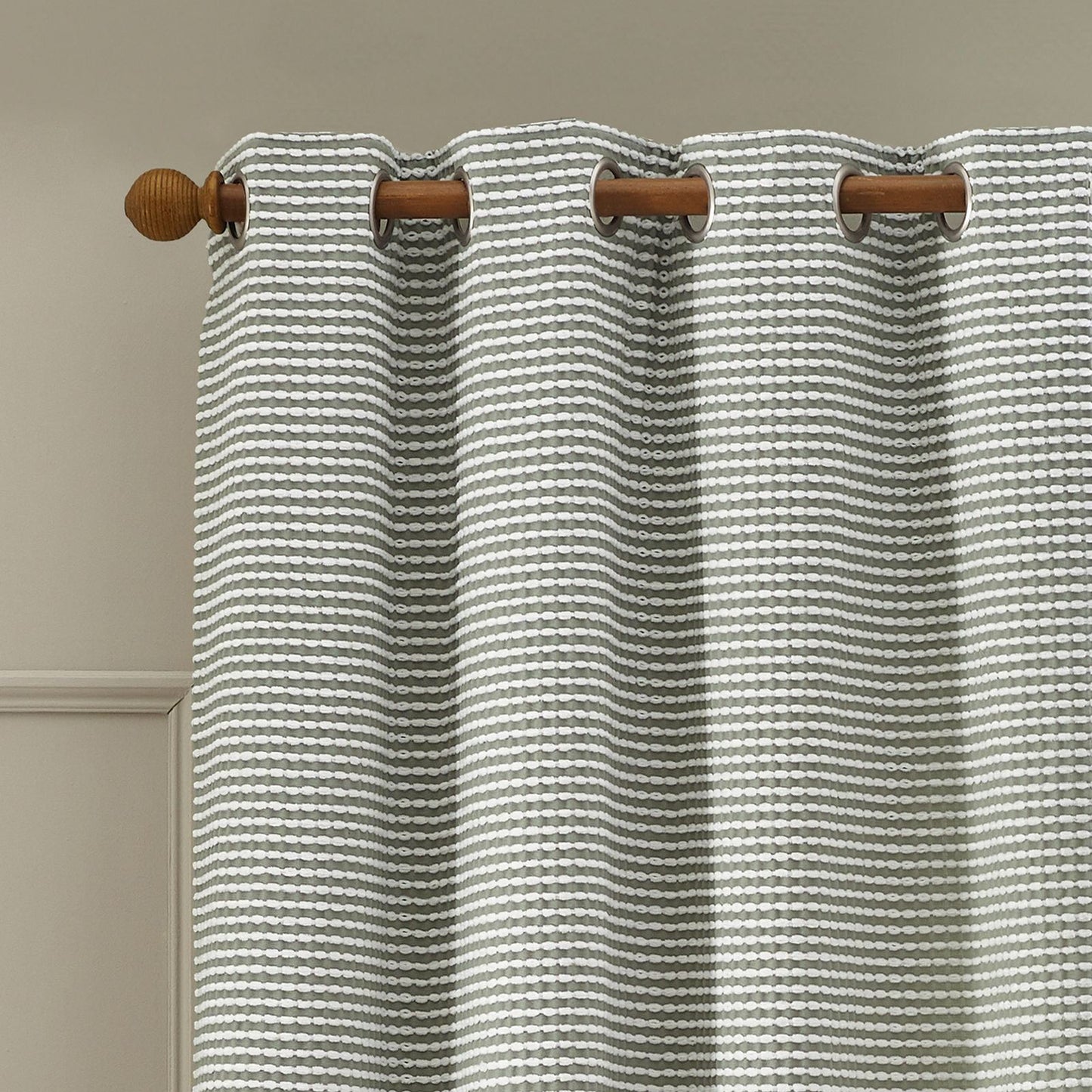 Catherine Lansfield Stab Stitch Sage Green Curtains Two Panels