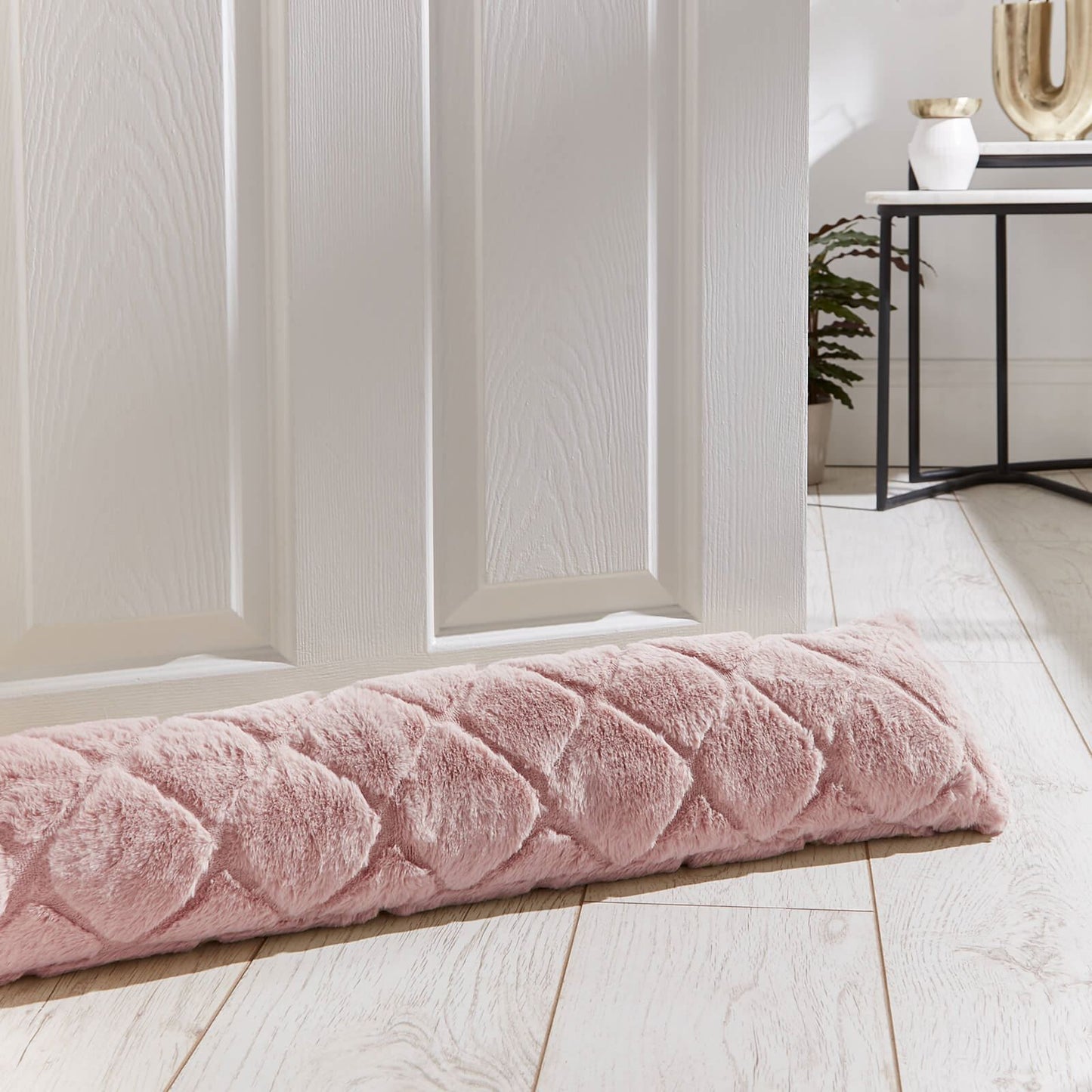 Cosy Diamond Faux Fur Door Draught Excluder Blush Pink