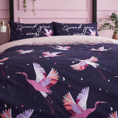 Cosmic Cranes Navy Blue Duvet Set