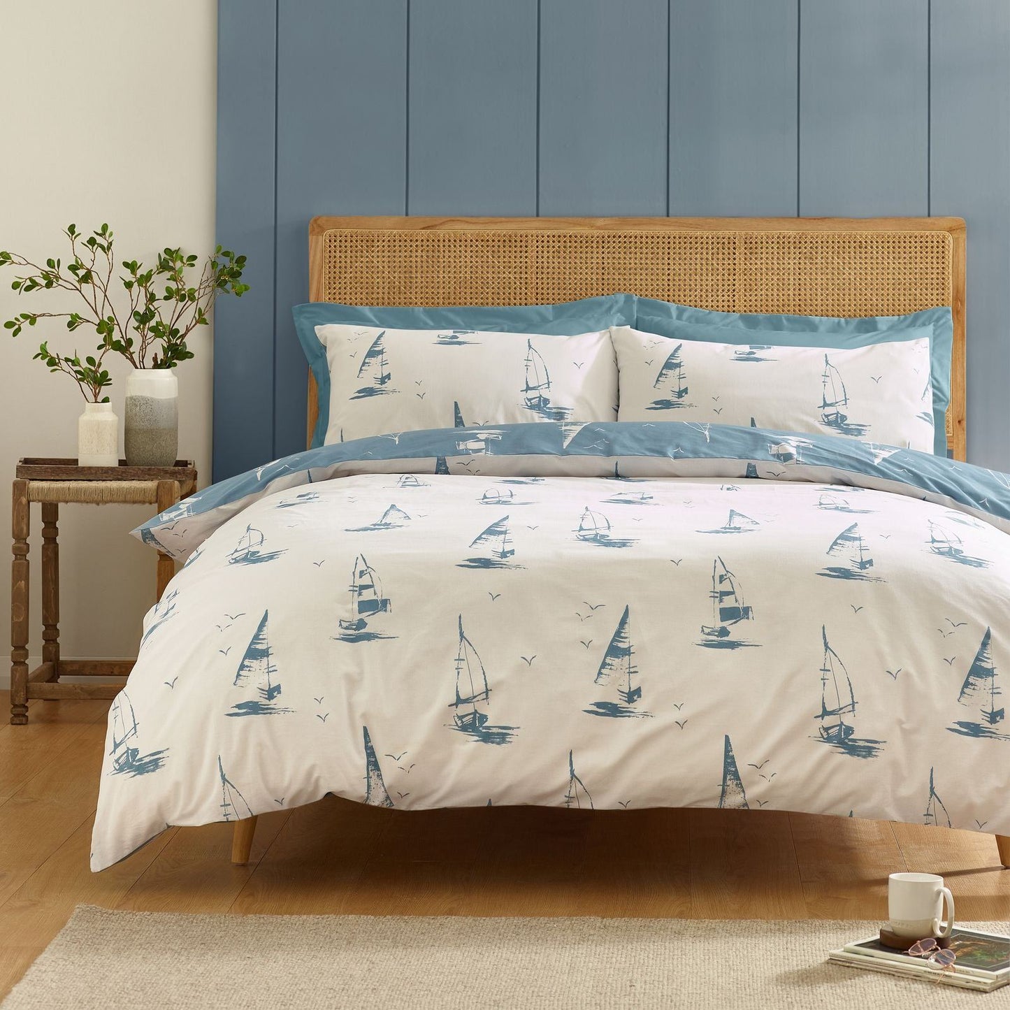 Catherine Lansfield Salcombe Boats Soft Blue Duvet Cover Set