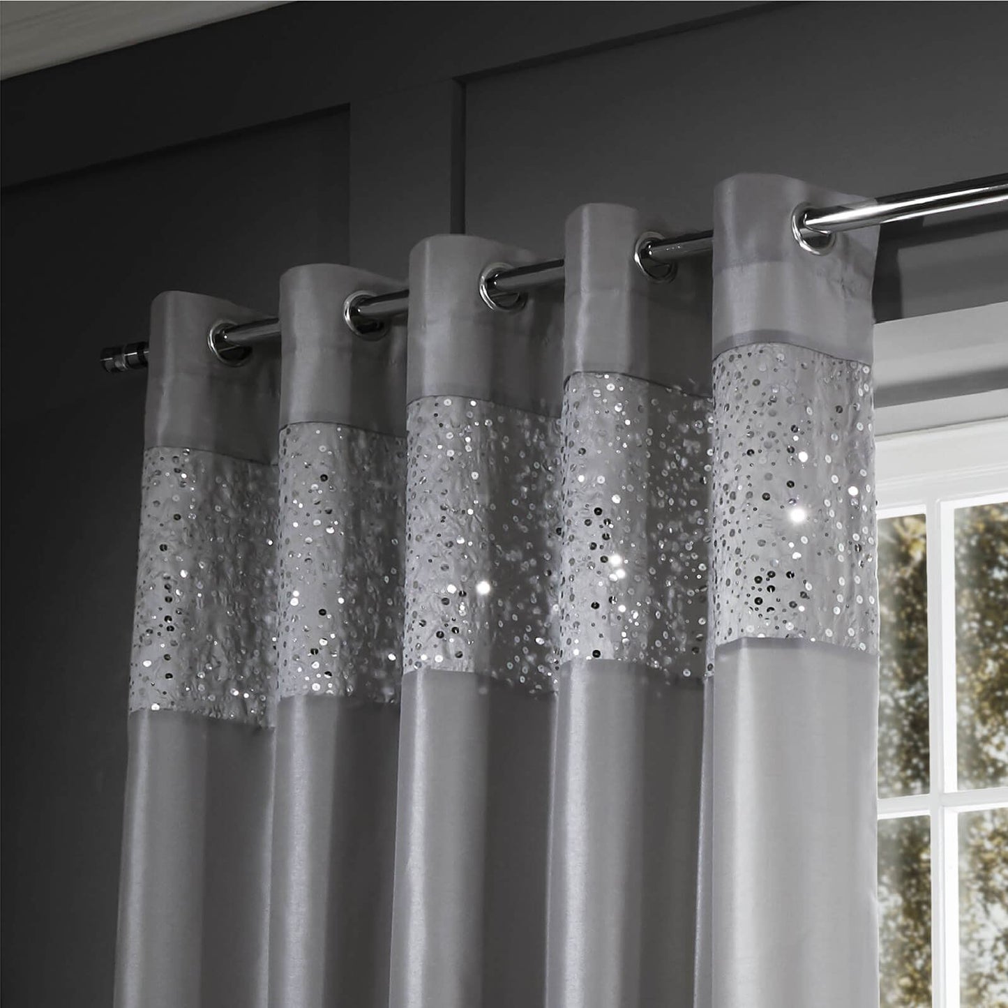 Glitzy Grey Eyelet Curtains