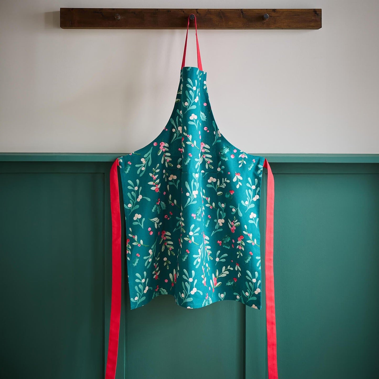 Christmas Holly And Mistle Toe Green Apron