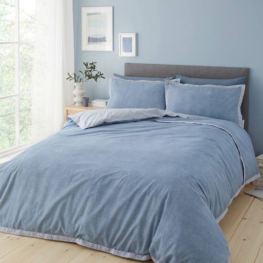 Oslo Textured Trim Denim Blue Duvet Cover Set